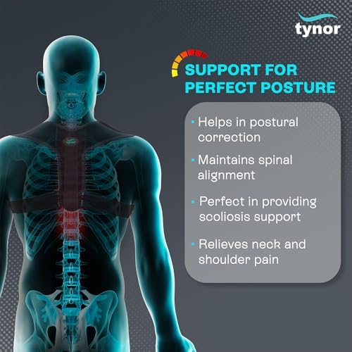 TYNOR Posture Corrector for Men & Women, Adjustable Upper Back Brace for Neck, Clavicle & Scoliosis, Breathable Hunchback & Back Corrector with Hook Loop Closure (Black, One Size), 1 Unit