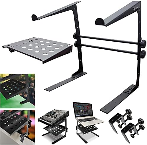 AxcessAbles Two-Tier Adjustable DJ Stand with Clamps | for DJ Controllers, Music Mixers, Laptops up to 20lbs.| DJ Controller Stand Compatible with DDJ-REV1, DDJ-FLX4 (LTS-03 Black)