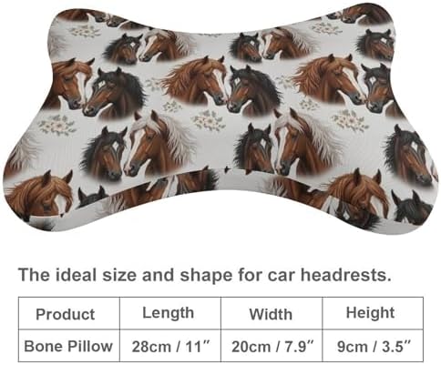 Car Neck Pillow 2 Pcs Horse Memory Foam Headrest with Detachable Washable Cover for Car Office
