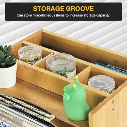 WKWKER 5-Tiers Bamboo File Organizer Paper Organizer Mail Sorter Document Letter Trays Desk Organizer with 4 Dividers for Office Home Study Desk Storage (Natural Color)