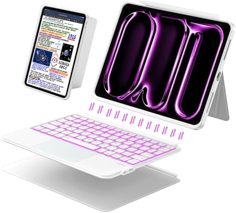 iPad Pro 13 inch Case with Keyboard (M5 2025, M4 2024), Magnetic Detachable Backlit Keyboard Case, Multi-Trackpad, Landscape/Portrait, 160° Adjustable Stand, Slim Protective Case (White)
