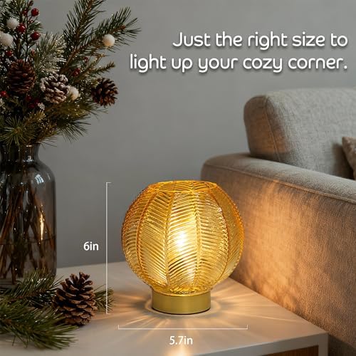 LUSHARBOR Battery Operated Decorative Glass Table Lamp with Timer Gold