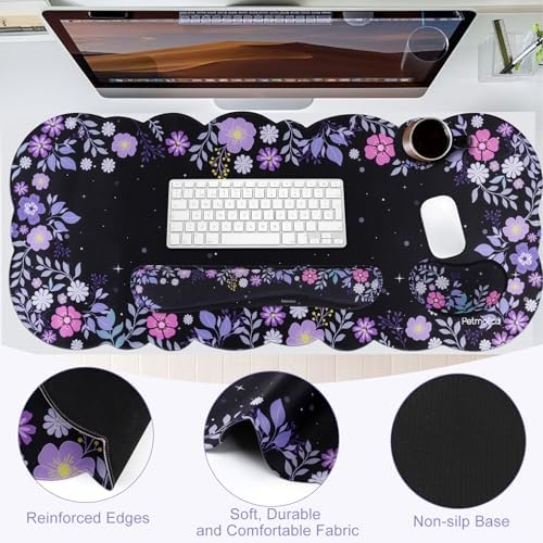 Petmolico Desk Pad Set with Wrist Rest for Keyboard & Mouse, Purple Floral