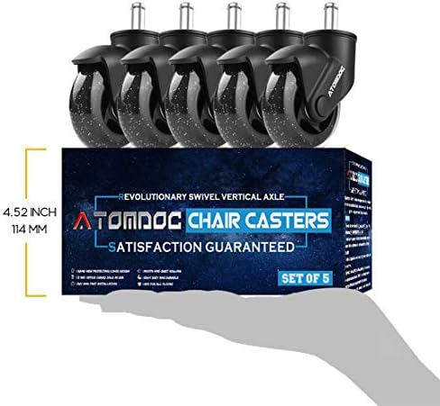 Office Chair Caster Wheels, 3" Newly Lightweight Caster Wheels & Revolutionary Swivel Vertical Axle, Safe Protection for All Floors Including Hardwood, Set of 5