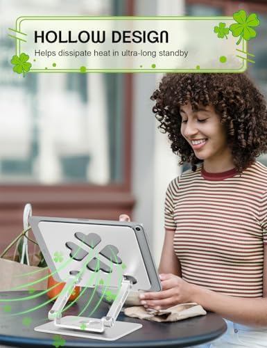 Adjustable Tablet Stand, Foldable 360° Aluminum Holder, Silver