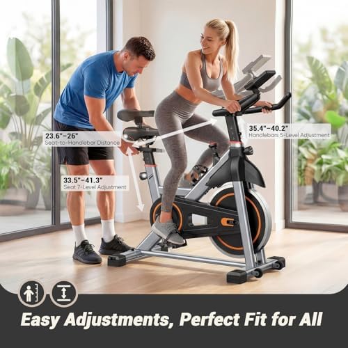 Exercise Bike with APP, Stationary Bikes for Home, Workout Bike for Adults & Seniors, Cycle Machine, Adjustable Height and Resistance, Low Noise, 265lbs Weight Capacity, Easy Assembly