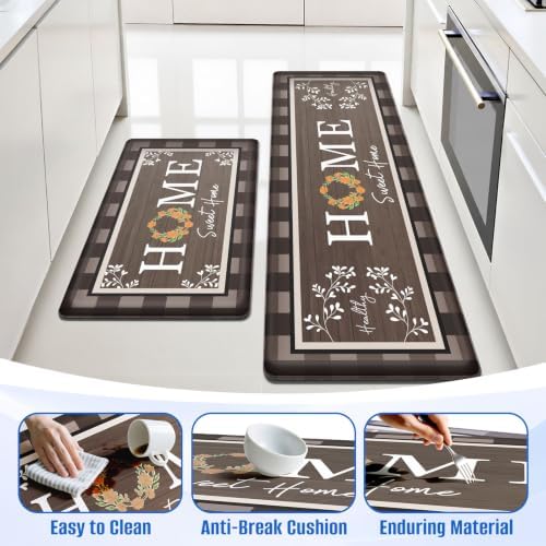 Kitchen Mats 2PCS, Anti Fatigue Rugs, 17.3x30+17.3x47.2in,Brown