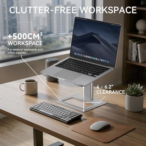SOUNDANCE Adjustable Laptop Stand for Desk, Computer Stand, Ergonomic Laptop Riser Holder Compatible with 10 to 17.3 Inches Notebook PC Computer, Aluminum Silver