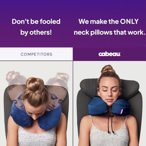 Cabeau Evolution S3 Travel Pillow - Memory Foam Neck Pillow for Airplane and Long Flights with Seat Straps for Head and Neck Support, 360 Degree Support (Steel Grey)
