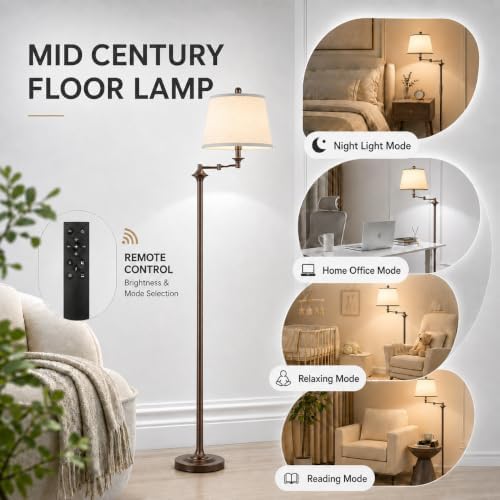 Wio-Mio Vintage Floor Lamp, 350° Adjustable Swing Arm for Living Room