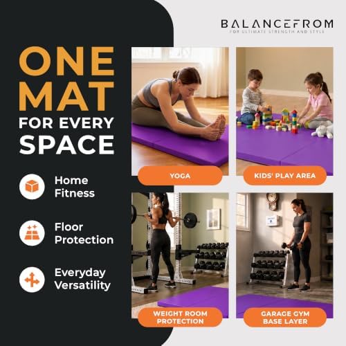 BalanceFrom 6x2 Feet 3-Panel Folding Gymnastics Mat – 2-Inch Thick Pad with Vinyl Surface and Carrying Handles for Tumbling, Yoga, Pilates, Home Workouts, and Martial Arts