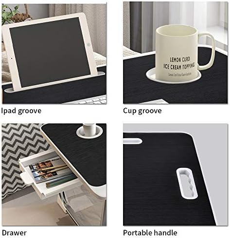 Laptop Bed Table, Laptop Desk for Bed, Foldable Laptop Bed Desk with USB Charge Port, Handle, Desktop Card Slot, Cup Slot, Side Drawer, Portable Laptop Table for Bed Eating Reading Working