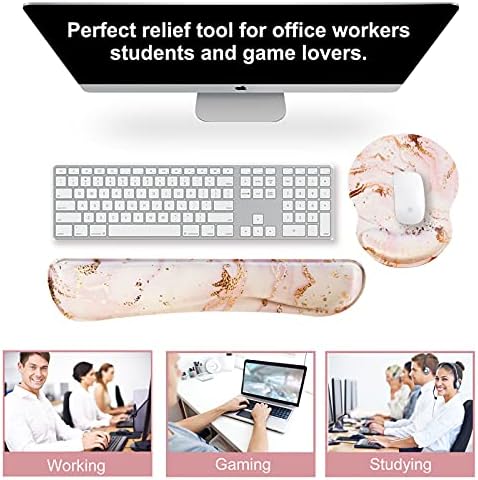 ArtSo Upgraded Wrist Rest Support for Mouse Pad & Keyboard, Ergonomic Gel Mousepad Non-Slip Rubber Base Home,Office Pain Relief & Easy Typing Cushion Neoprene Cloth & Soft Memory Foam, Pink Marble