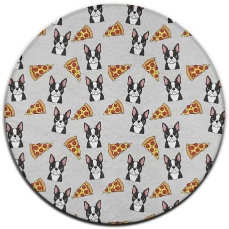 Circular Rugs Large Modern Round Area Rug Fashion Decor Mat for Home Office Grey Boston Terrier Dog Pizza, 60inch