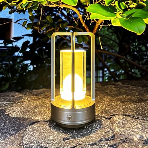 Cordless Table Lamp, 4000mAh Rechargeable Battery-Operated (Silver)