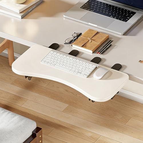White,B52*24,Ergonomics Desk Extender Tray, Desktop Extender with 3/4 stand, 30"x9.4" Clamp on Table Mount Arm Wrist Rest Shelf, Small Table Edge Extender Tray, 90° Foldable Computer Arm Rest for Desk