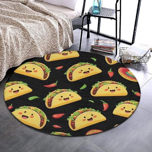 Fashion Round Area Rug Large Non Slip Carpet Unisex Home Decor Mat Cute Taco