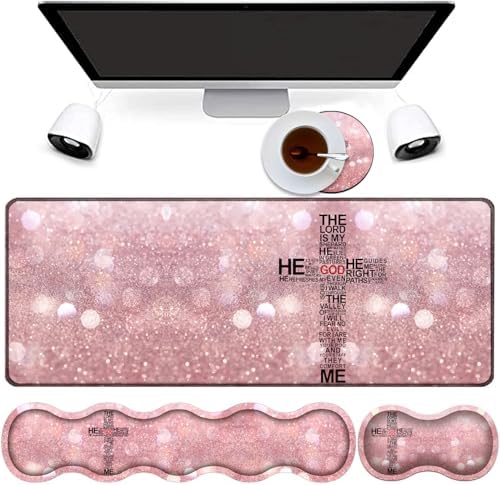 4 in 1 Mouse Pad Combo, Large Gaming Mouse Pad + Keyboard Wrist Support + Mouse Wrist Rest + Coaster, Table Pad 31.5 "x 11.8" with Memory Foam Ergonomic Wrist Pad Set, God Jesus Christ