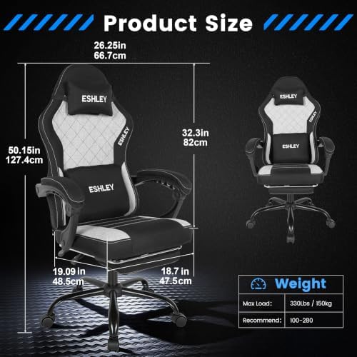 Gaming Chair, Ergonomic Computer Chair with Footrest and Lumbar Support, Height Adjustable Office Chair with 360° Swivel Seat and Headrest