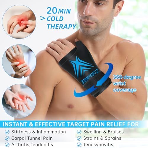 Wrist Ice Pack Wrap for Pain Relief Reusable Wrist Brace Cold Gel Gloves Hand Thumb Ice Packs for Injuries Surgery Recovery Hot Cold Compress Therapy for Carpal Tunnel Tendonitis Swelling Arthritis