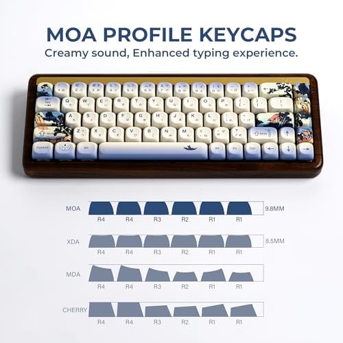 OHY XVX MOA Profile Japanese Fuji Mountain Theme Keycaps Set, 132 - Key Blue & Creamy White Custom Keycaps for US Layout Mechanical Keyboards -Blue and White