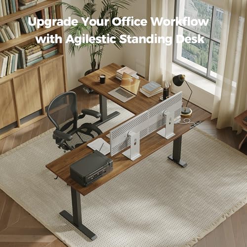 Agilestic L Shaped Standing Desk Adjustable Height, 75 Inch, Dark Walnut