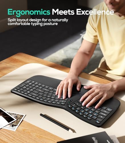 Nulea RT07B Wireless Ergonomic Keyboard - Split Keyboard, Wrist Rest, Natural Typing, Bluetooth and USB Connectivity, USB-C Rechargeable,Compatible with Windows Mac (Silver White)
