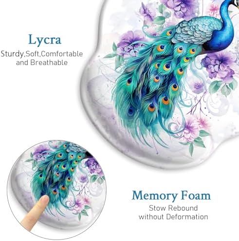 Blusabaca Peacock Mouse Pad Wrist Rest Ergonomic Mousepad Wrist Support