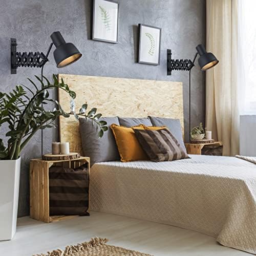 COSYLUX Industrial Plug in Wall Sconces for Bedroom Bedside, Vintage Extended Swing Arm Wall Lamp with Plug in Cord, Modern Wall Mounted Reading Lighting Fixture for Living Room, Black