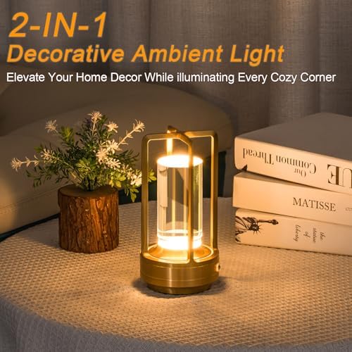 Cordless Table Lamp Rechargeable Small Crystal Lamp, Gold