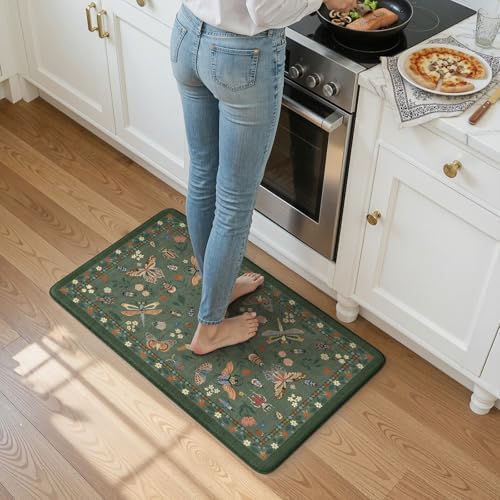 LEEVAN Anti Fatigue Kitchen Mats Non-Slip, Botanical Cushioned Kitchen Rugs