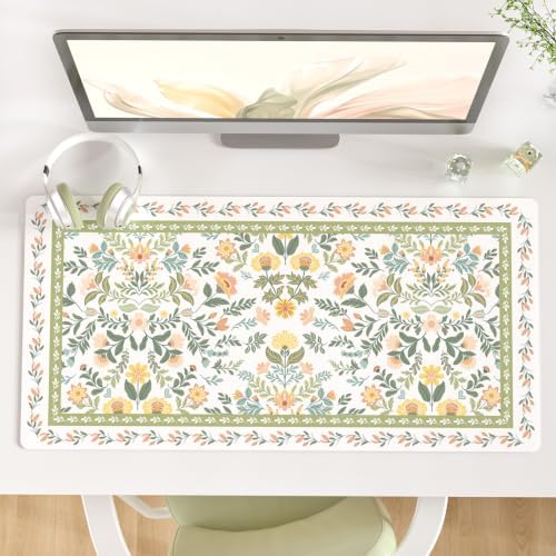 QIYI PU Leather Large Mouse Pad, Waterproof Desk Mat, 31.5" x 15.7", Garden