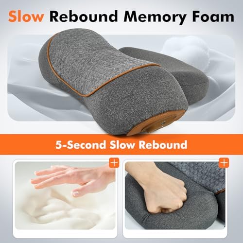 3-in-1 Rechargeable Wireless Heating Neck Massage Pillow—Relieves Neck Pain; Combines Heat Therapy, Massage, and Stretching Functions in One Ergonomic Neck and Shoulder Relaxer (Gray)