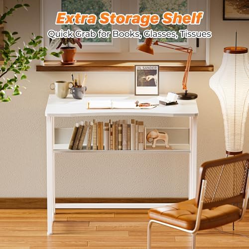 Huuger Folding Desk with Storage Shelf, 31.5 Inch Foldable Computer Table