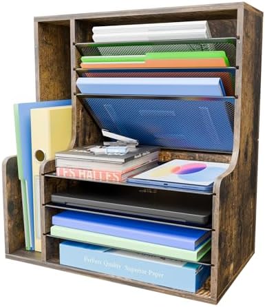 Simple Trending 7- Tier Desk File Organizer, Paper Organizer, Rustic Brown
