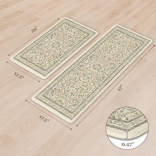 KIMODE Anti Fatigue Kitchen Mats for Floor, Boho Floral Kitchen Rugs Sets