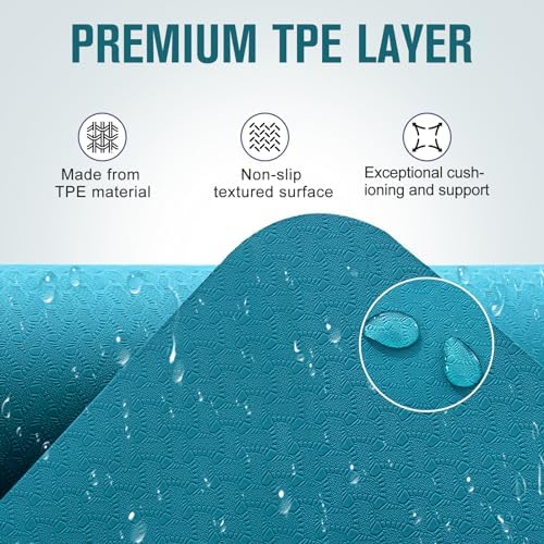 UMINEUX Extra Thick Yoga Mat, 2/5 Inch (10MM), Natural Rubber and TPE Non Slip Yoga Mats with Strap for Women Men, Eco Friendly Exercise Mat for Yoga, Pilates and Home Workout