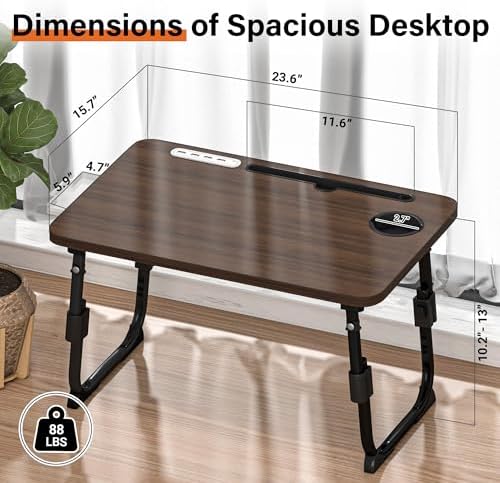 Lap Desk for Bed Adjustable Height with USB Port 23.6" x15.7" Desktop