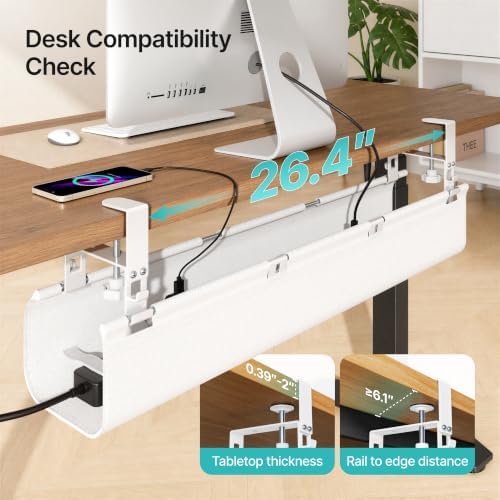 PEGZONE No Drill Under Desk Cable Management Tray, 31.5" Fabric Organizer