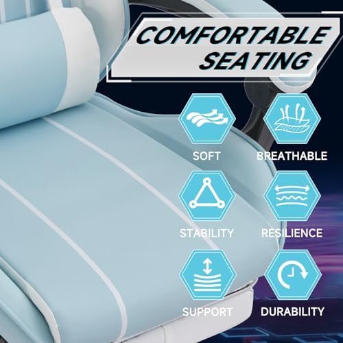 Blue Ergonomic Gaming Chair for Adults with Footrest and Massage