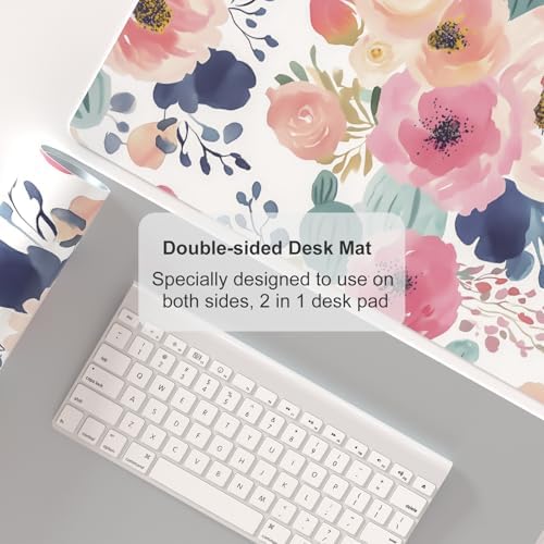 Faux Leather Large Mouse Pad, Office Desk Mat, 23.6"x13.8", Pink Floral