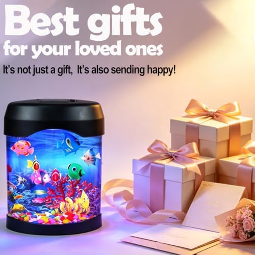 Fake Fish Tank Night Light, 6 Color Changing Aquarium Lamp with 8 Fake Fish