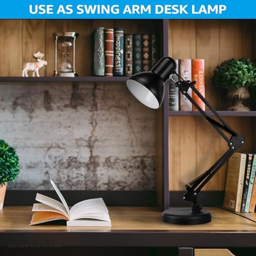 TORCHSTAR Metal Desk Lamp, Adjustable Swing Arm, E26, Black (Pack of 2)