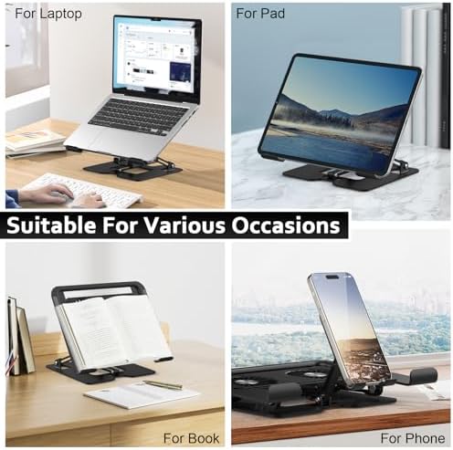 Laptop Cooling Stand with Detachable Fan,2-IN-1 Laptop Stand with Phone Holder and Silent Fans,Adjustable Height and Angle,Carbon Steel Framework,Laptop Cooling Pad for up to 16”Laptop (Black)