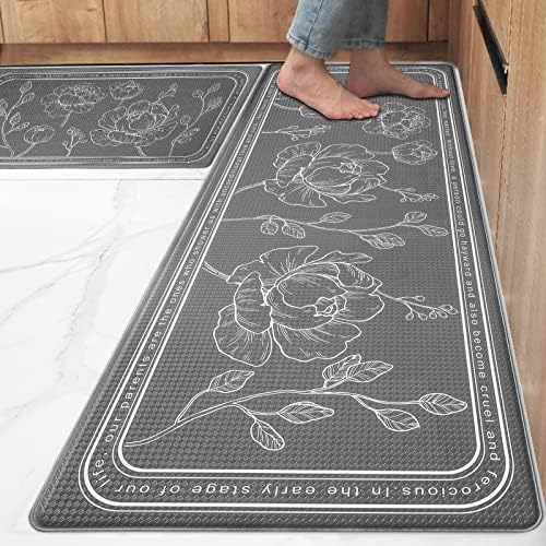 Kitchen Floor Mat Set of 2, Anti Fatigue Kitchen Mat 17"x59"+17"x29"