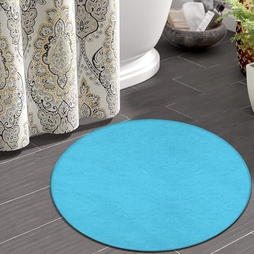Room Sofa Yoga Soft Round Carpet, Home Decor Non Slip Kitchen Office Circle Rug, Machine Washable Modern Round Area Rug Blue, 36inch