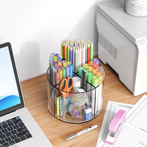 Small Pencil Organizer for Desk Acrylic Art Organizer Clear 4 Compartments