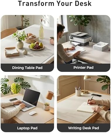 Aothia Faux Leather Desk Mat - Large Mouse Pad, Non-Slip PU Leather Blotter, Waterproof Writing Surface for Office and Home (Pale Lavender White, 40" x 24")