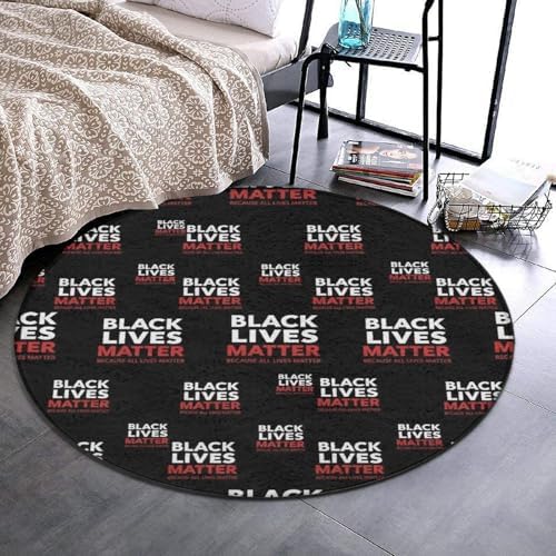 Fashion Round Area Rug Large Non Slip Carpet Unisex Home Decor Mat Black Lives Red, 60inch