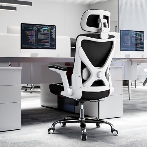 TRALT Office Chair - Ergonomic Office Chair with Adjustable Lumbar Support Headrest Office Desk Chair - Gaming Chair in X-Shape Office Chair - Desk Chair Computer Chair 150 kg White / Black